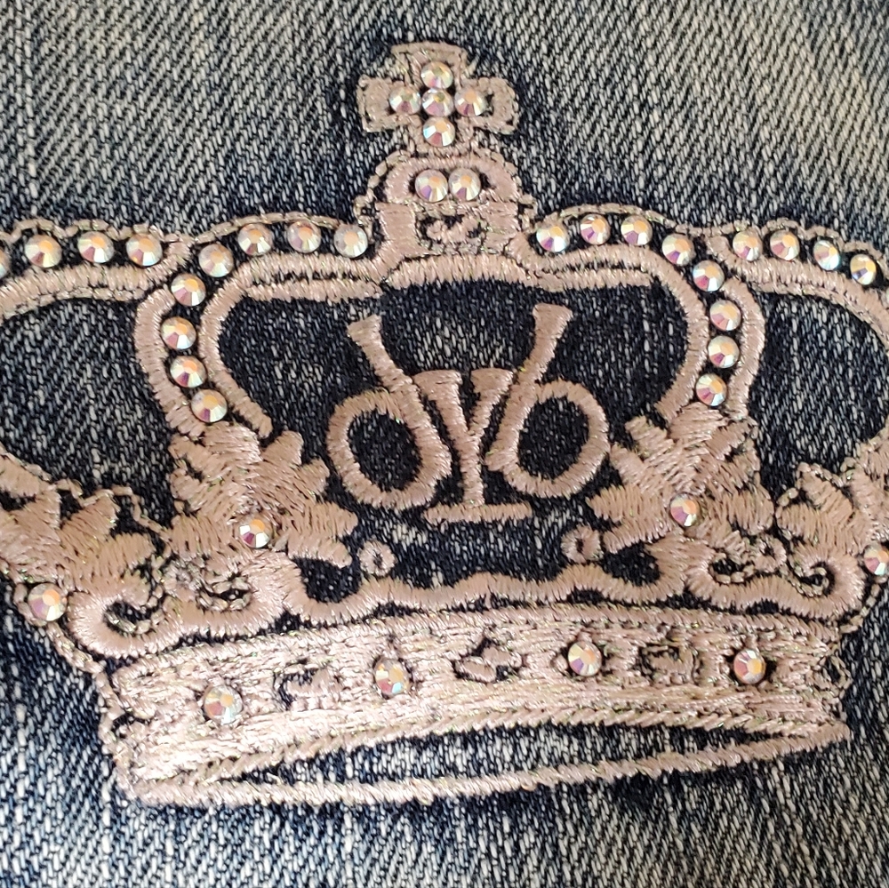 Pink Swarovski Crystal Crown Blue Jeans 27 x 32 Low Rise Boot Cut